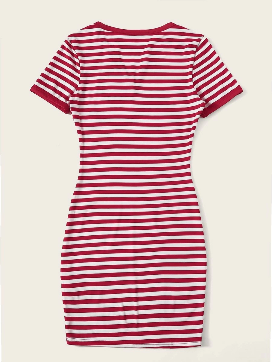 Vestido de rayas de cuello notch - Imagen 3