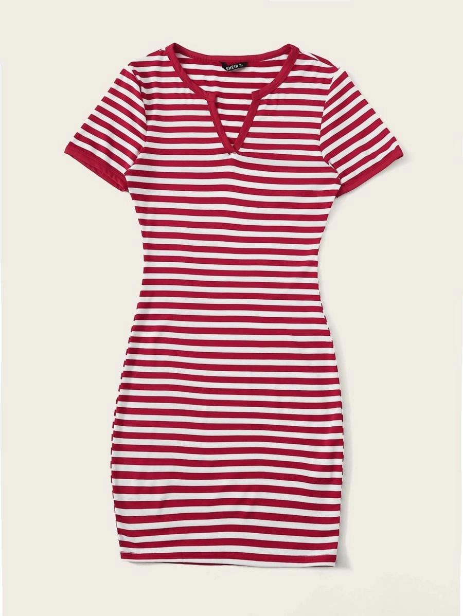 Vestido de rayas de cuello notch - Imagen 2