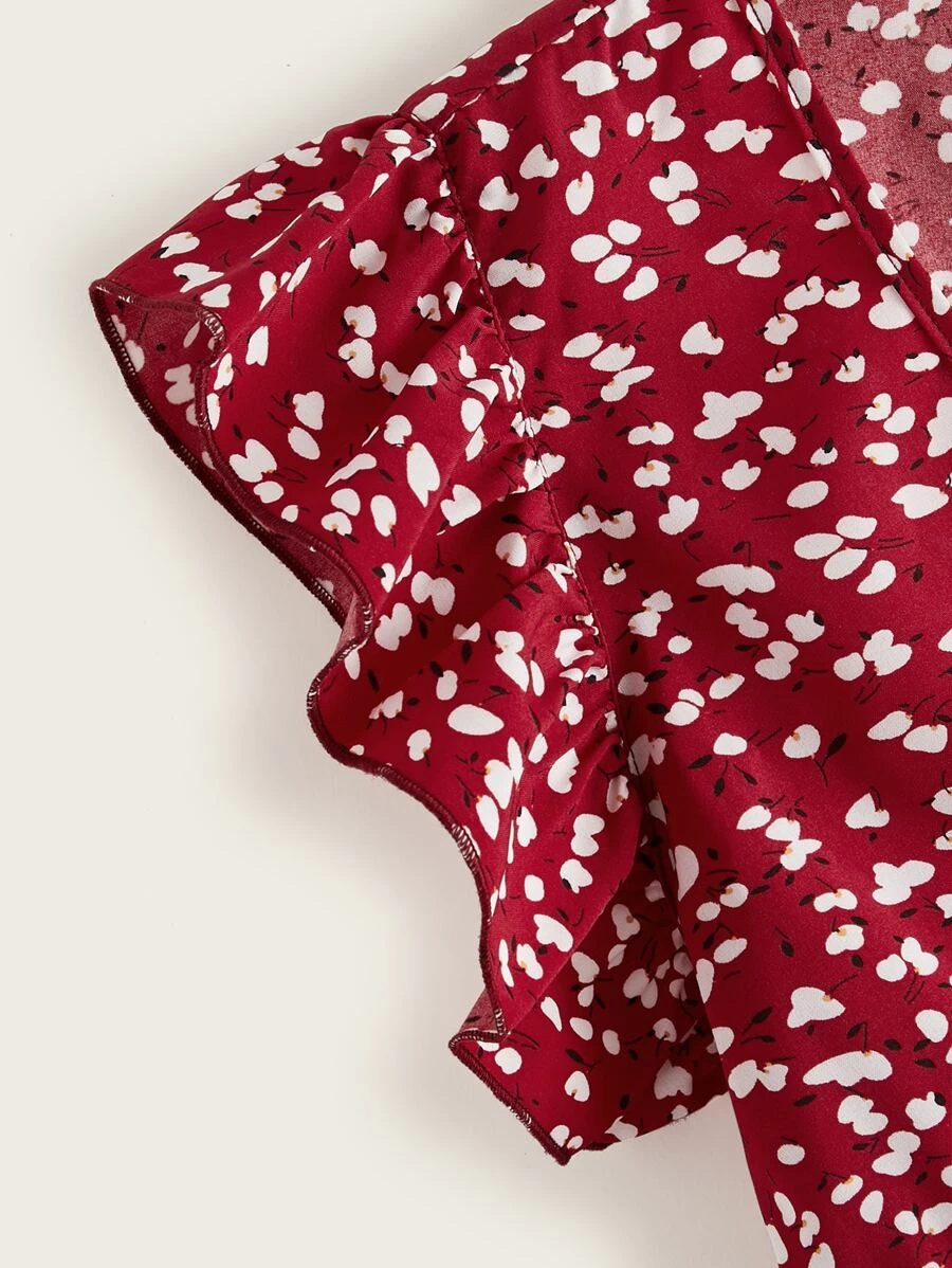 Top bajo fruncido con cordón delantero floral de margarita - Imagen 3