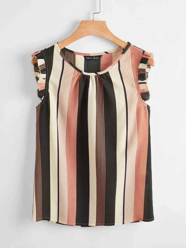 Camisa escote V ribete con fruncido de rayas