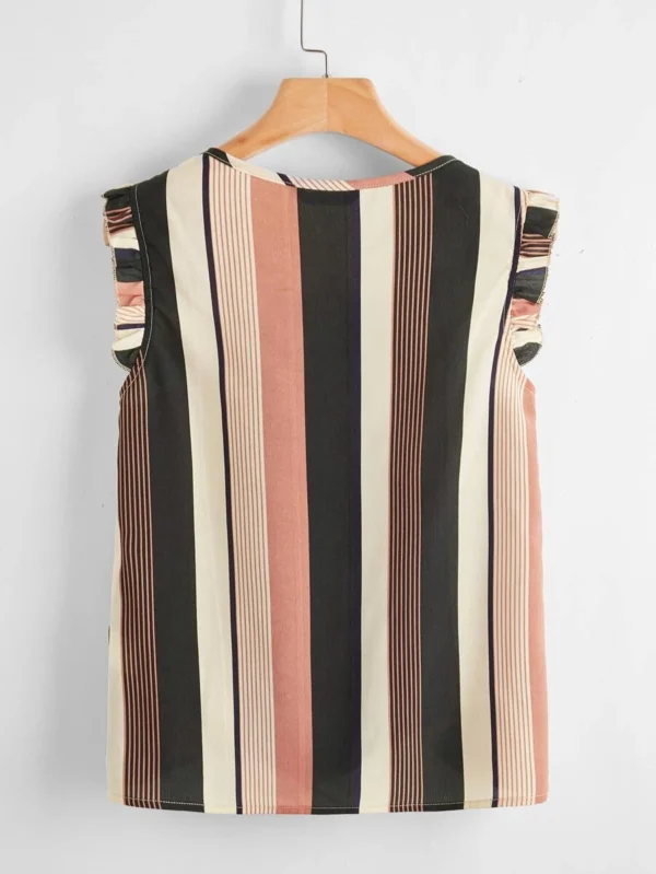 Camisa escote V ribete con fruncido de rayas - Imagen 3