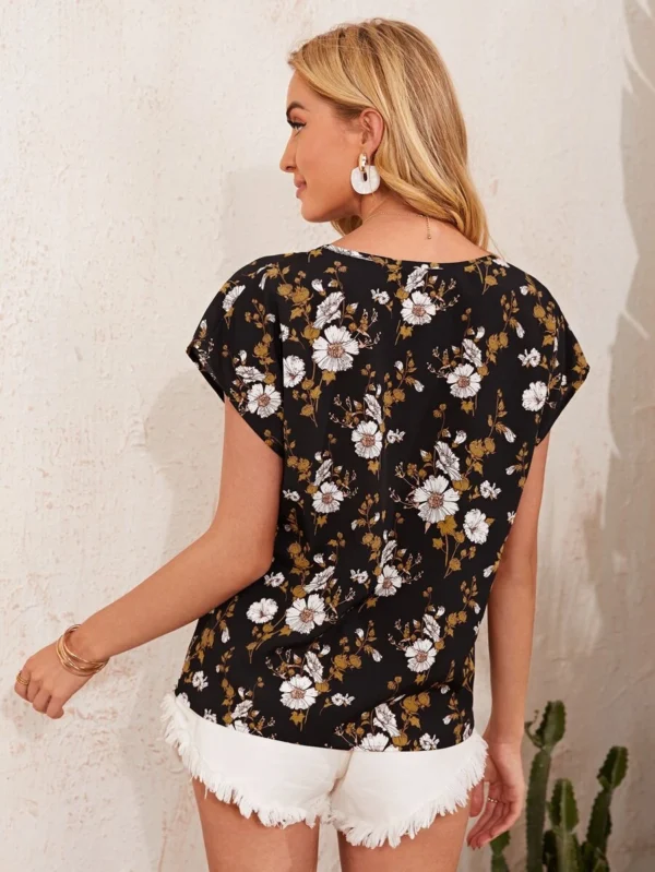 Top con estampado floral de manga murciélago - Imagen 3