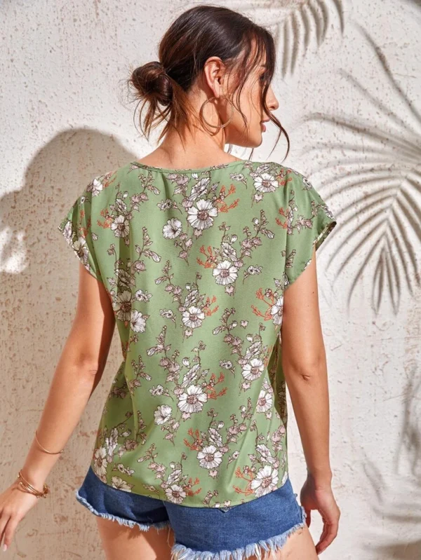 Blusa con estampado floral de manga murciélago - Imagen 3