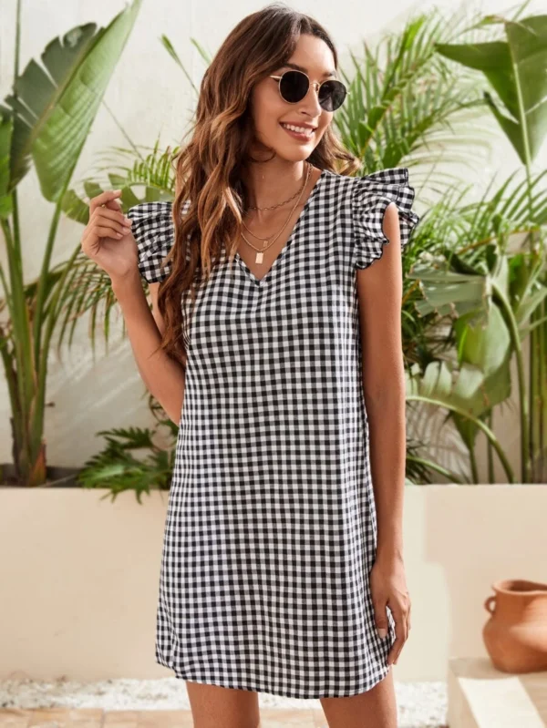 Vestido túnico de puño con fruncido de guingán