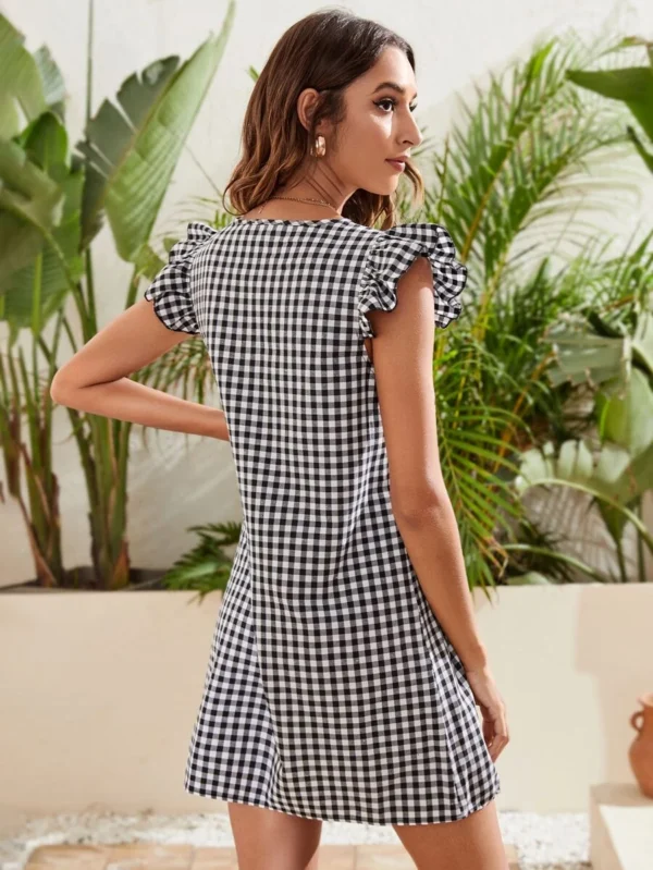 Vestido túnico de puño con fruncido de guingán - Imagen 3