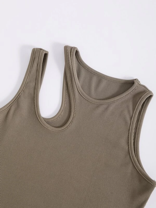 Top tank corto tejido de canalé de cuello asimétrico - Imagen 4