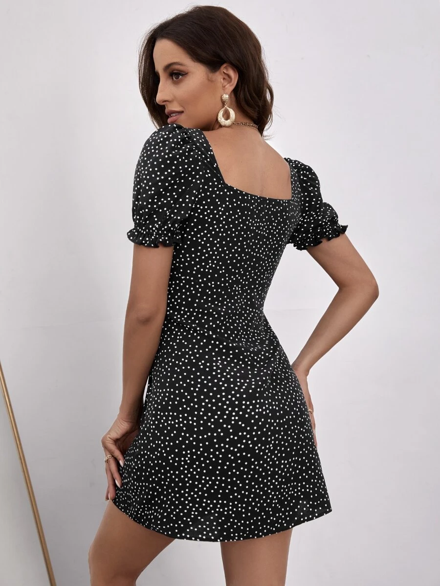 Vestido con estampado de lunares escote corazón - Imagen 3