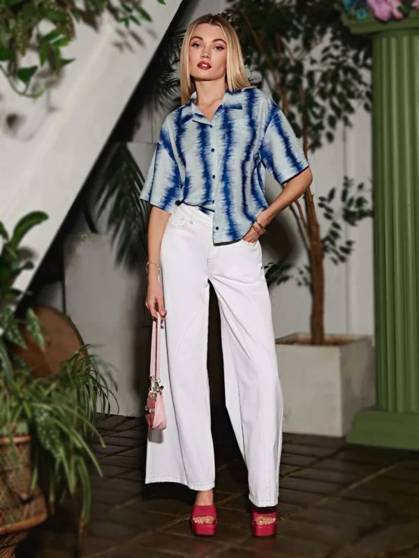 Blusa de tie dye con parche con bolsillo de hombros caídos - Imagen 4