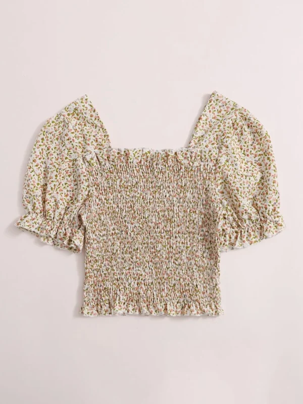 Camisa con fruncido floral de margarita - Imagen 2