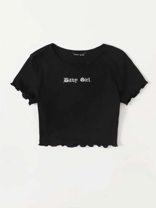 Camiseta ribete en forma de lechuga con bordado de letra - Imagen 4