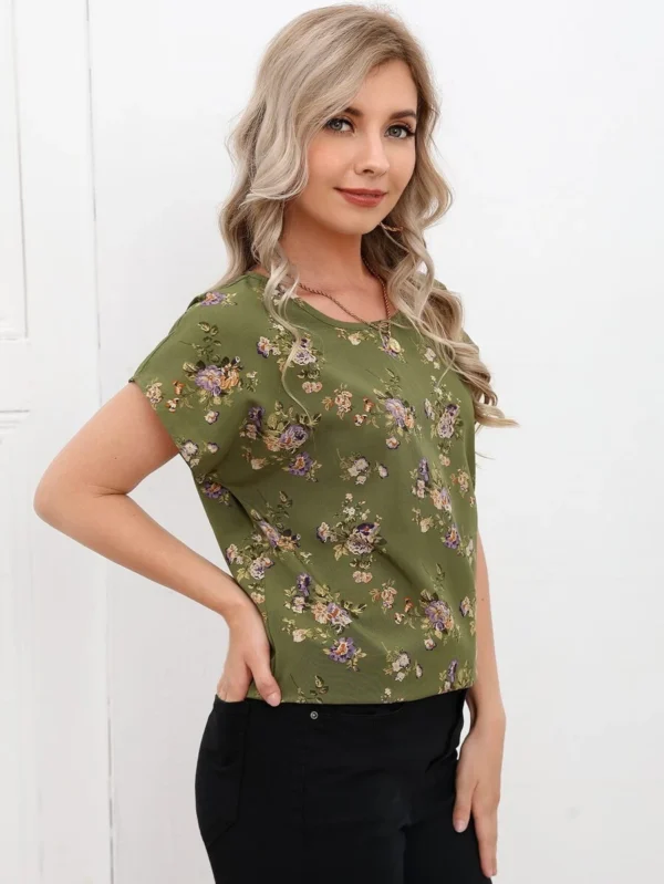Top de manga murciélago con estampado floral - Imagen 4