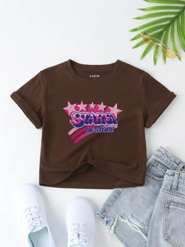 Camiseta de Mujer Geométrico Letras Casual