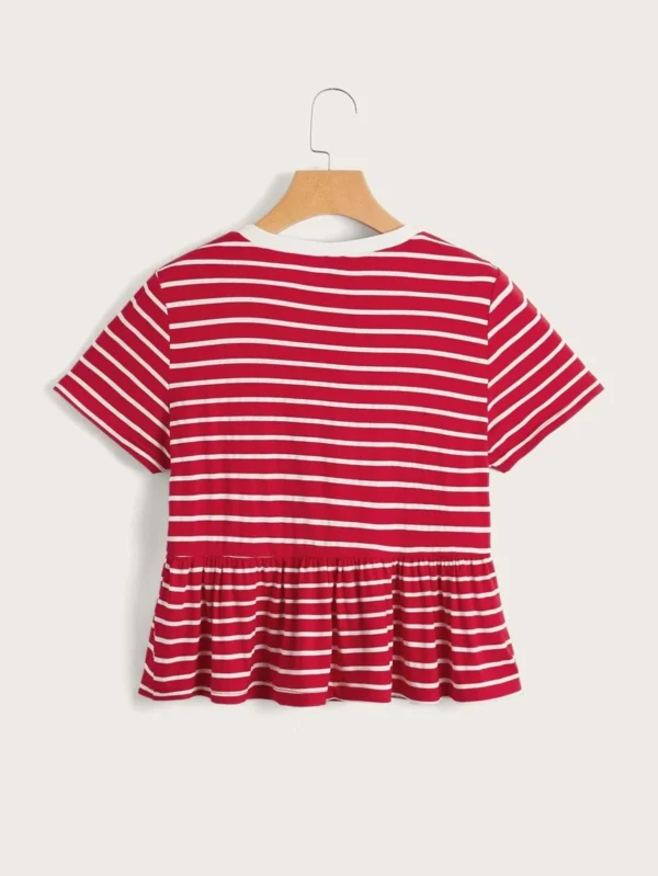 Camiseta de cuello en contraste bajo con fruncido de rayas - Imagen 2