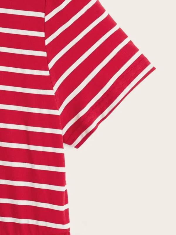 Camiseta de cuello en contraste bajo con fruncido de rayas - Imagen 4