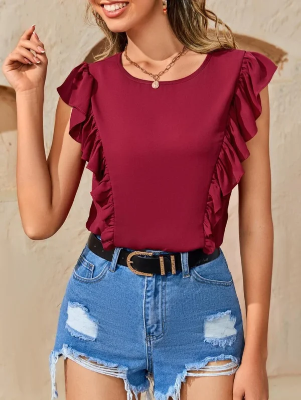 Blusa unicolor ribete con fruncido