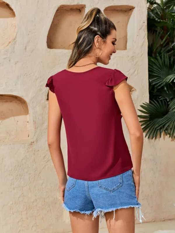 Blusa unicolor ribete con fruncido - Imagen 2