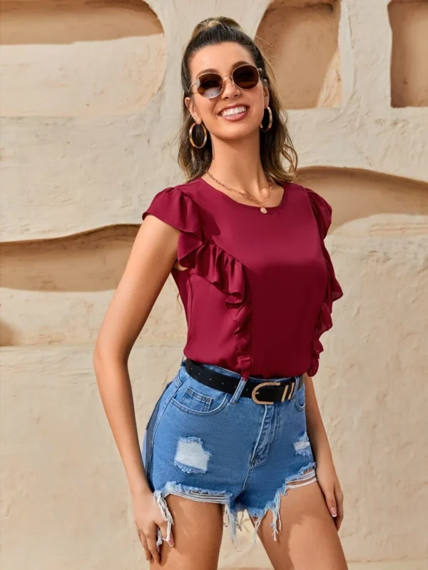 Blusa unicolor ribete con fruncido - Imagen 3