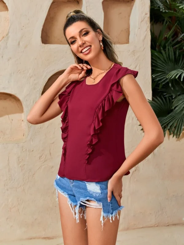 Blusa unicolor ribete con fruncido - Imagen 4