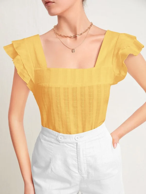 Top de cuello cuadrado de manga mariposa - Imagen 3