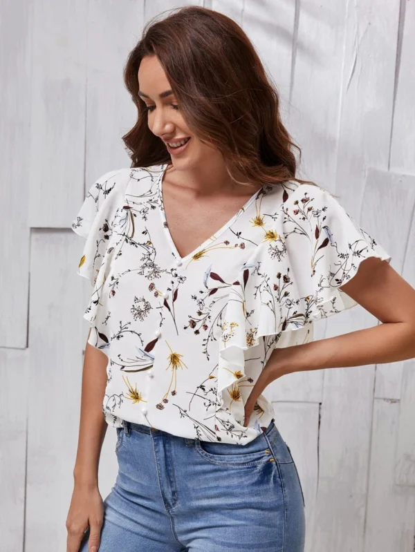 Blusa con estampado floral de manga mariposa