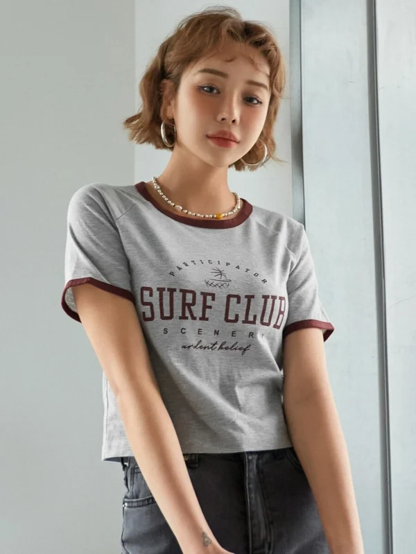 Camiseta ringer con estampado de letra de manga raglán - Imagen 3