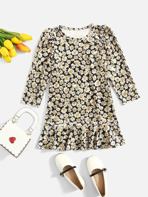 Vestido bajo con fruncido floral de terciopelo