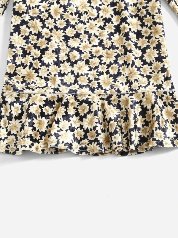 Vestido bajo con fruncido floral de terciopelo - Imagen 4