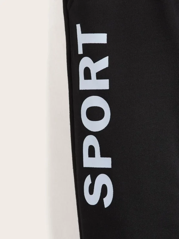 Pantalones deportivos con estampado de letra con bolsillo oblicuo - Imagen 4