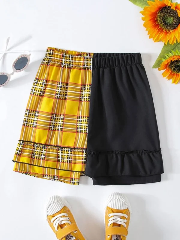 Shorts de cuadros ribete con fruncido