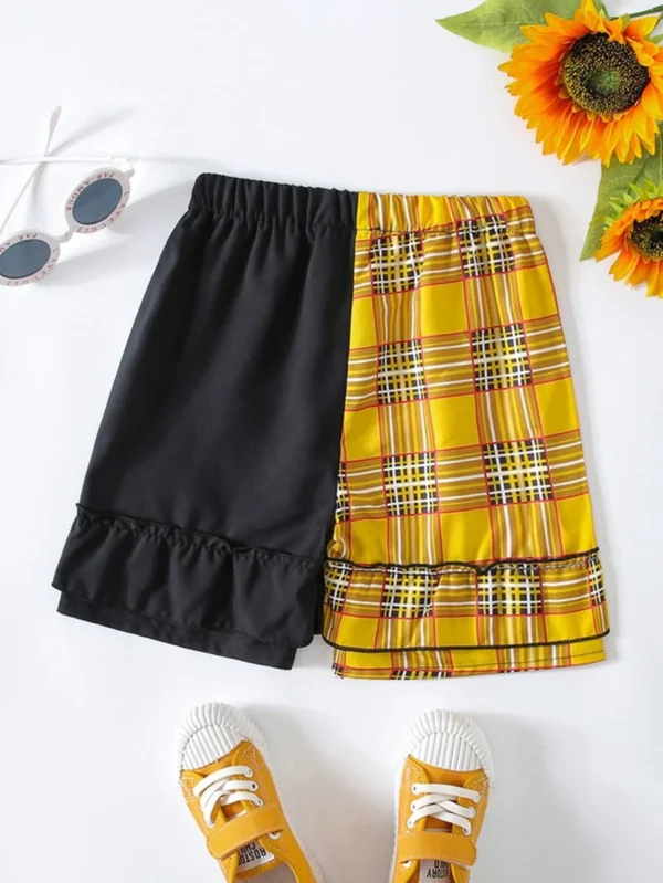 Shorts de cuadros ribete con fruncido - Imagen 2