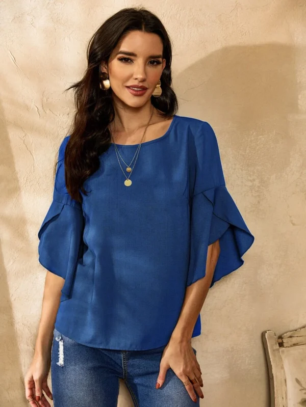 Blusa de manga con volante unicolor - Imagen 4