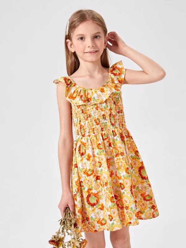 Vestido floral ribete con fruncido