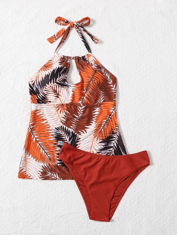 Bañador bikini halter con estampado de planta - Imagen 4