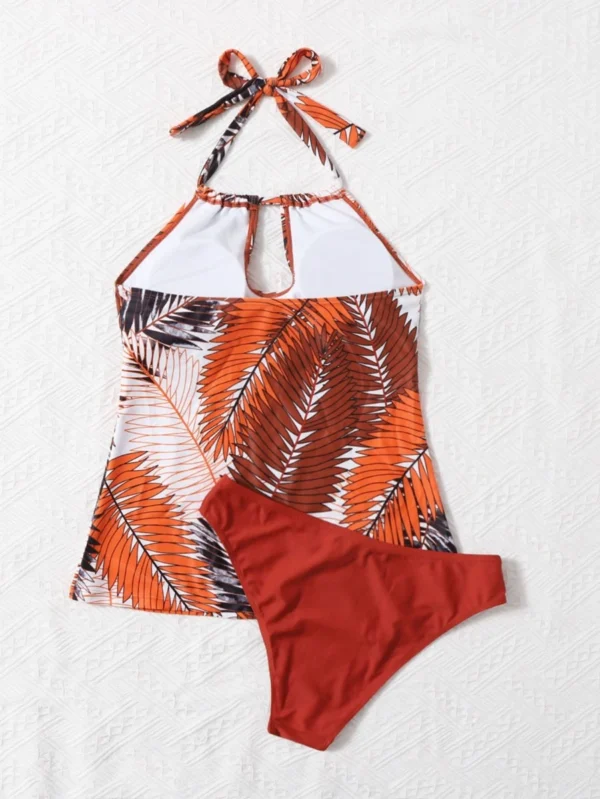 Bañador bikini halter con estampado de planta
