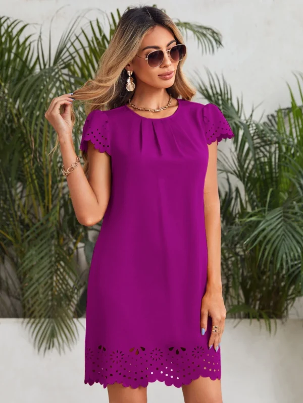 Vestido Botón Cut-out Drapeado Escamas Liso Elegante
