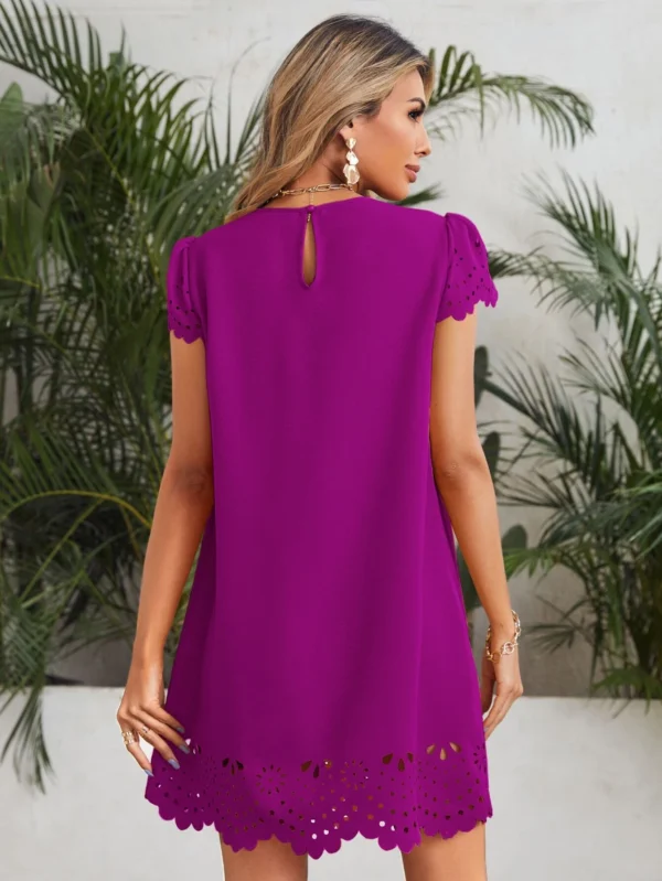 Vestido Botón Cut-out Drapeado Escamas Liso Elegante - Imagen 5