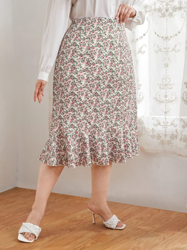 Falda con estampado floral bajo con fruncido - Imagen 4