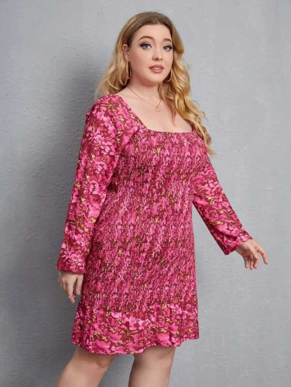 Vestido con fruncido con estampado floral de cuello cuadrado - Imagen 2