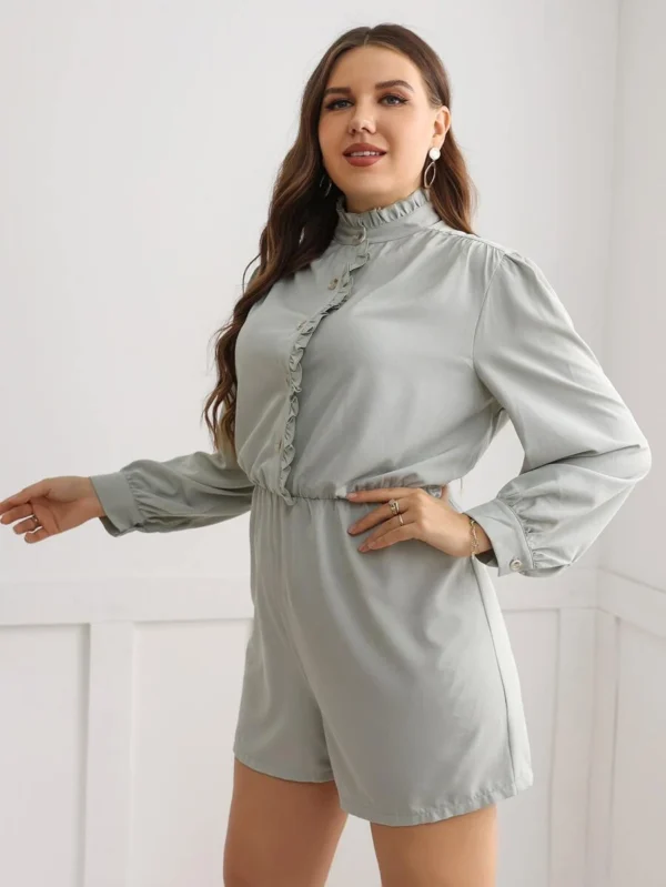 Mono camisero ribete fruncido de manga obispo - Imagen 3
