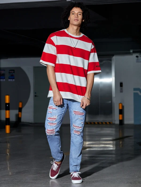 Hombres Jeans desgarro de guingán panel - Imagen 4