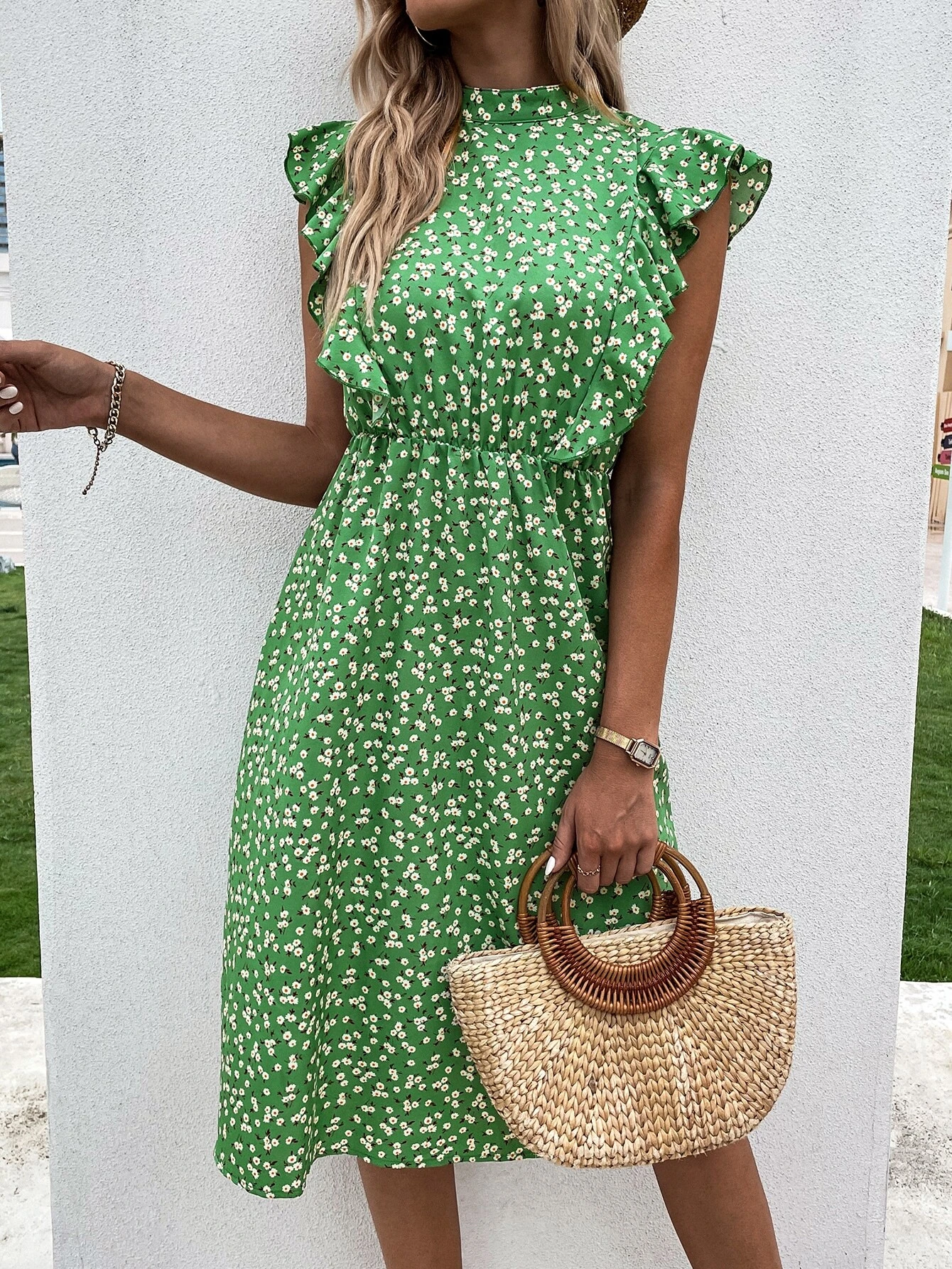 Vestido ribete con fruncido floral - Imagen 5