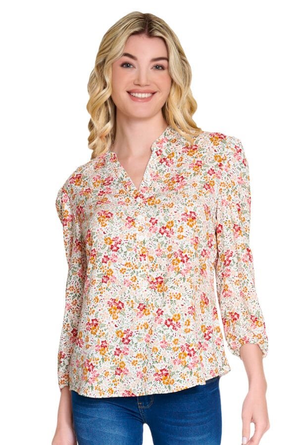 BLUSA FLORAL ELÁSTICO EN MANGA