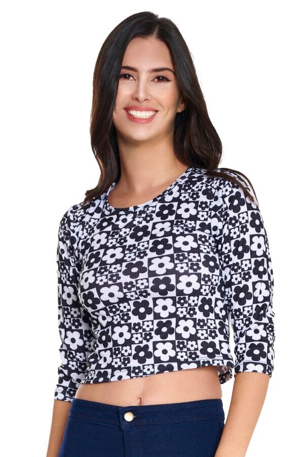 PLAYERA CUADROS CON FLORES