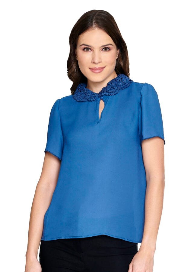 BLUSA CUELLO PETER PAN CROCHET AZUL