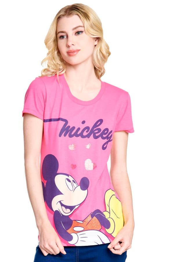 PLAYERA MICKEY CORAZONES GLITTER