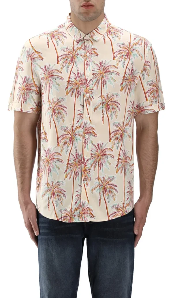Camisa manga corta viscosa estampada de hombre