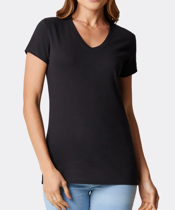Playera Negra Cuello V mujer Manga Corta