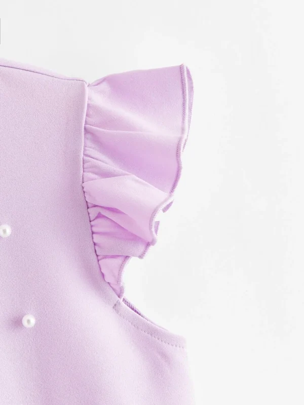 Top de niñas con perlas de sisa fruncido de cuello fruncido - Imagen 3