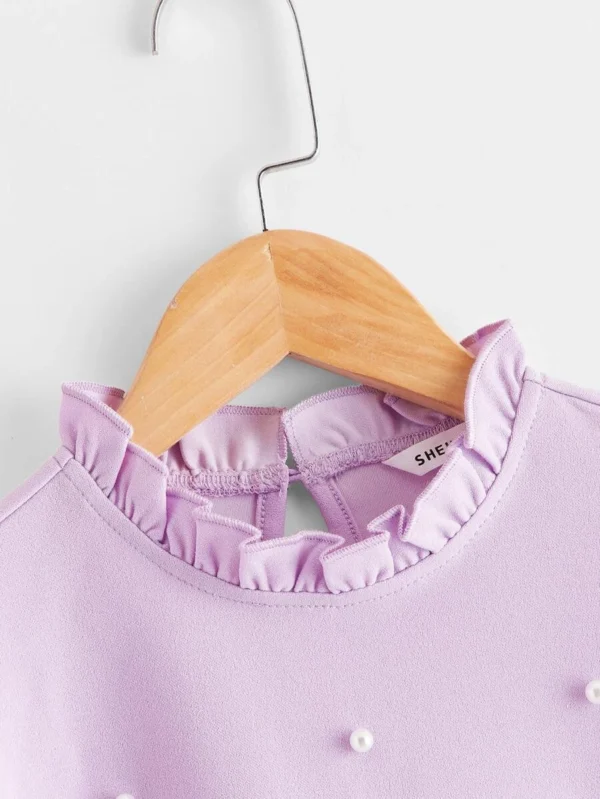 Top de niñas con perlas de sisa fruncido de cuello fruncido - Imagen 2