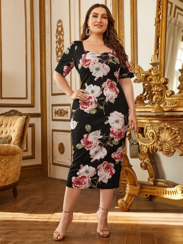 Vestido con estampado floral de cuello sweetheart